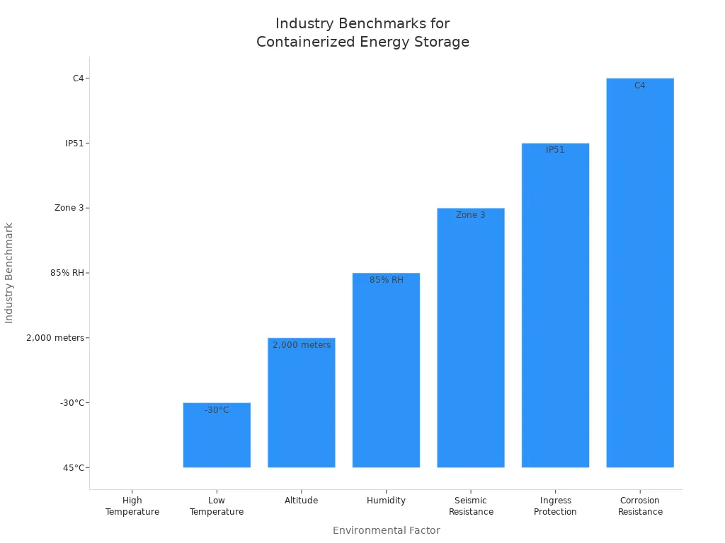 Bar chart comparing industry benchmarks for environmental factors in containerized energy storage solutions